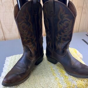 Justin Boots Mens Leather Cowboy Western Boots Dark Brown Square‎ Toe 10.5 EE